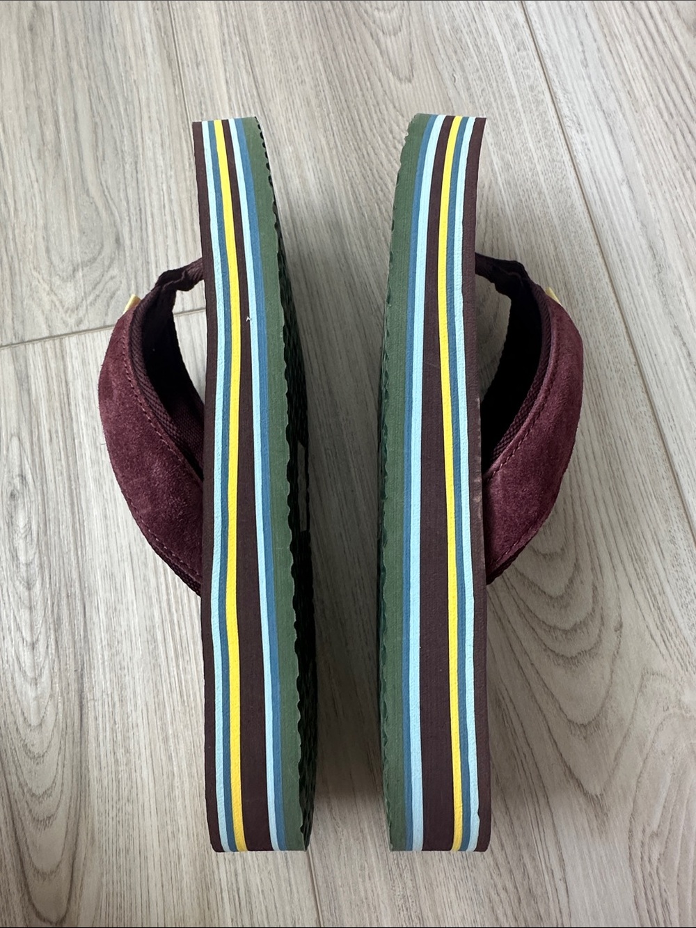 Tory Burch Burgundy Suede Platform Flip Flops with Multi-Striped Sole size 9 - Picture 7 of 8